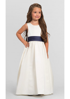 Ivory Satin Floor Length Bustle Back Flower Girl Dress